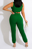 Solid Color Sleeveless Knitting Sexy Tops Pants Sets MY10037