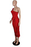 Women Sexy Fashion Single Sleeve Bandage Shirred Detail Midi Dress SH7294