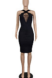 Women Sexy Trendy Perspectivity Cross Halter Neck Sleeveless Mini Dress SH8104