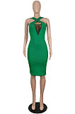Women Sexy Trendy Perspectivity Cross Halter Neck Sleeveless Mini Dress SH8104