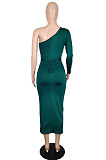 Women Sexy Fashion Single Sleeve Bandage Shirred Detail Midi Dress SH7294