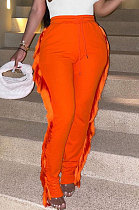 Euramerican Women Pure Color Sexy Drawsting Side Tassel Long Pants SN390255