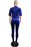 Simple New Women Velvet Short Sleeve V Neck Loose Tops Trousers Plain Casual Suit LML293