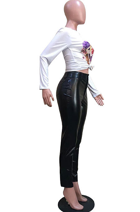 NEW Hot Sales Women Elestic PU Leather Skinny Pants  D8475