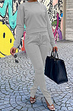 Women Fashion New Long Sleev Tops Slit Pants Slim Fitting Plain Suit LML285