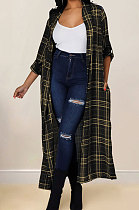 Women Trendy Plaid Cloak Long Sleeve Single-Breasted Turn-Down Collar Long Sleeve Outerwear XZ5519