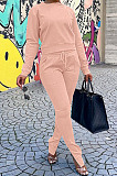 Women Fashion New Long Sleev Tops Slit Pants Slim Fitting Plain Suit LML285