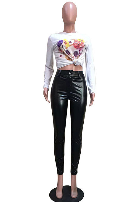 NEW Hot Sales Women Elestic PU Leather Skinny Pants  D8475