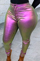 Euramerican Women Gradient Buttons Bright Cloth Pencil Pants LD81098