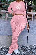 Casual Letters Print Ruffle Women Two-Piece Slim Pants Sets RYM12128