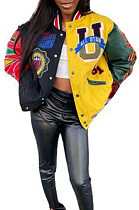 Fashion Casual Woolen Single-Breasted Colorful Print Baseball Jacket YCL808