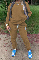 Casual Simple Letter Embroidery Webbing Patchwork Velvet Long Sleeve Hooded Jogger Pants Solid Color Suit WM21115