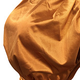 Euramerican Fashion Solid Color Women Round Collar Sleeveless Ruffle Irregular Split Long Dress XZ5527