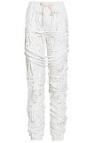 Fashion Casual Bandage Elastic Waist Long Pants OFMY25876