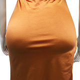 Euramerican Fashion Solid Color Women Round Collar Sleeveless Ruffle Irregular Split Long Dress XZ5527