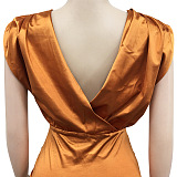 Euramerican Fashion Solid Color Women Round Collar Sleeveless Ruffle Irregular Split Long Dress XZ5527