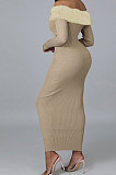 Velvet Spliced Ribber A Word Shoulder Long Sleeve Bodycon Hip Long Dress CCY9431