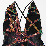 Trendy Sexy Deep V Collar Condole Belt Cross Sequins Bodycon Dress No Underwera CCY9487