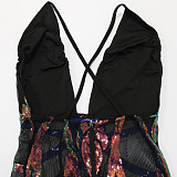 Trendy Sexy Deep V Collar Condole Belt Cross Sequins Bodycon Dress No Underwera CCY9487