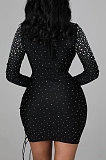 Sexy Hollow Out Hip Long Sleeve Bodycon Hot Drilling Bandage Mini Dress CCY9496