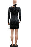 Sexy Hollow Out Hip Long Sleeve Bodycon Hot Drilling Bandage Mini Dress CCY9496