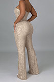 Sexy Strapless V Collar Sequins Off Shoulder Wide Leg Jumpsuits CCY9478
