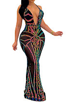 Trendy Sexy Deep V Collar Condole Belt Cross Sequins Bodycon Dress No Underwera CCY9487