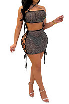 Fashion Sexy Hollow Out Halter Neck Hip Backless Bandage Skinny Skirts Sets CCY9493