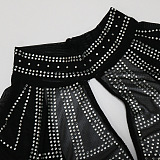 Sexy Hollow Out Perspectivity Hot Drilling Hip Backless Long Sleeve Mini Dress CCY9501