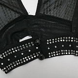 Sexy Hollow Out Perspectivity Hot Drilling Hip Backless Long Sleeve Mini Dress CCY9501