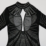 Sexy Hollow Out Perspectivity Hot Drilling Hip Backless Long Sleeve Mini Dress CCY9501