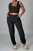 Spring New Velvet Tank+Cardigan Long Coat Trousers Simple Solid Color Three Piece F8321