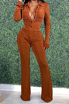 Wholesale New Women Velvet Long Sleeve Lapel Neck Front Botton Cardigan Tops Flare Pants Fashion Suit AMX6072