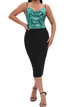 Sequins Spliced Tight Condoel Belt Zipper Split Mini Dress WMZ 2711