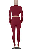 Women Solid Color Hollow Out Crop Fashion Casual Pants Sets WMZ0099