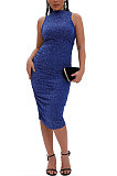 Euramericna Women Bright Silver Ruffle Split Party Hip Sexy Mini Dress WMZ2713