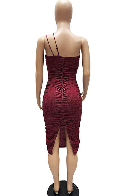 Condole Belt Sexy Glistening Split Ruffle Mini Dress WMZ2714