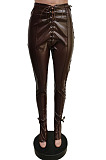 Hot Sales Stylity Women Bandage Sexy Slit Leather Pants F88413
