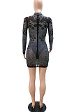 Euramerican Trendy Sexy Perspectivity Bling Bling Skinny Mid Waist Hip Mini Dress NO Underwear CCY9530