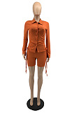 Wholesale New Women Long Sleeve Lapel Neck Single-Breasted Drawsting Shirt Shorts Casual Suit MTY6610