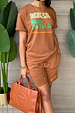 New Simple Women Letter Printed Short Sleeve Shorts Casual Sport Suit OEP6321