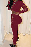Women Solid Color Hollow Out Crop Fashion Casual Pants Sets WMZ0099