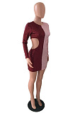 Night Club Sexy Sequins Matching Color Long Sleeve Round Neck Dew Waist Bodycon For Party Hip Dress JLX3520