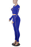 Women Solid Color Hollow Out Crop Fashion Casual Pants Sets WMZ0099