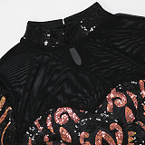 Euramerican Fashion Long Sleeve Perspectivity Sexy Sequins Skirts Sets CCY9529