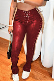 Hot Sales Stylity Women Bandage Sexy Slit Leather Pants F88413