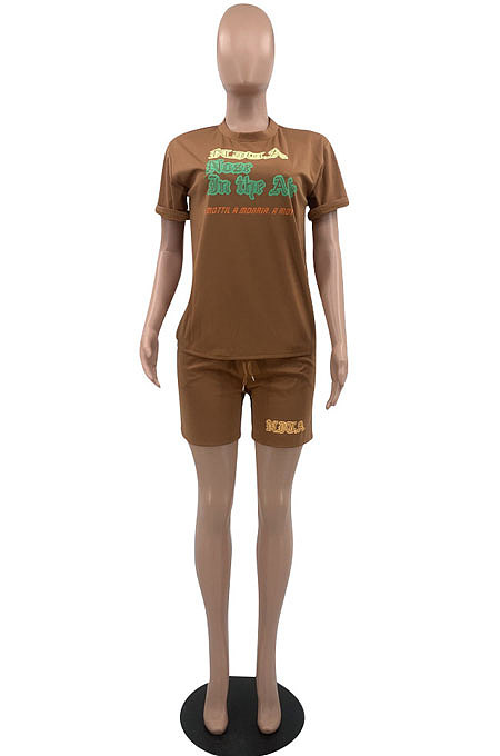 New Simple Women Letter Printed Short Sleeve Shorts Casual Sport Suit OEP6321