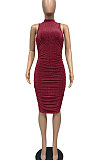 Euramericna Women Bright Silver Ruffle Split Party Hip Sexy Mini Dress WMZ2713