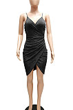 Euramerican Sexu Condole Belt Deep V Collar Glistening Hip Ruffle Mini Dress WMZ2712