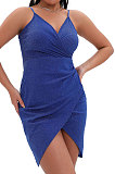 Euramerican Sexu Condole Belt Deep V Collar Glistening Hip Ruffle Mini Dress WMZ2712